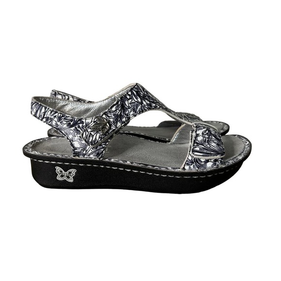 Alegria Keli Sandals Womens Size 38 Black White Floral Comfort Leather Open‎ Toe - Picture 1 of 11